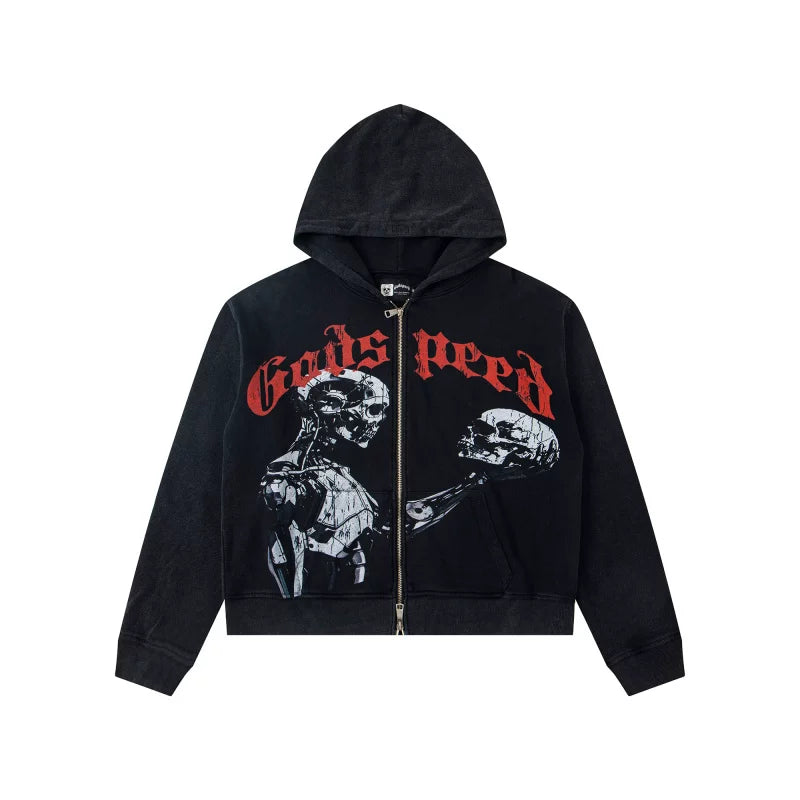 Godspeed Distress Patchwork Zip Up Hoodie