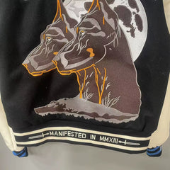 GODSPEED American Embroidered Moon Wolf Baseball Jacket