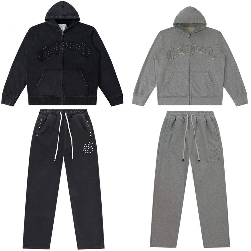 GODSPEED Vintage Washed Beaded Hoodie Sweatpants Set