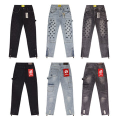GODSPEED Distressed Embroidered Cargo Straight Denim Jeans