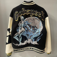GODSPEED Alien Robot Embroidered Contrast Varsity Jacket