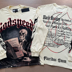 GODSPEED Vintage Newspaper Print Loose Long Sleeve Tee
