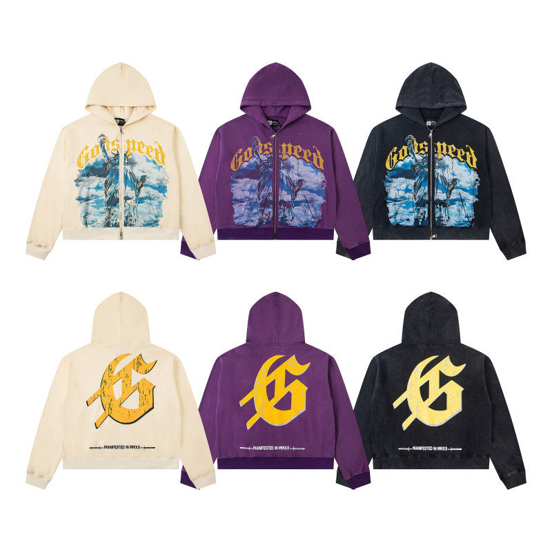 Godspeed Washed Statue Of Liberty Zip Hoodie