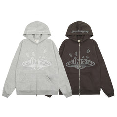 Broken Planet Puff Print Fleece Zip Up Hoodie