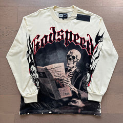 GODSPEED Vintage Newspaper Print Loose Long Sleeve Tee