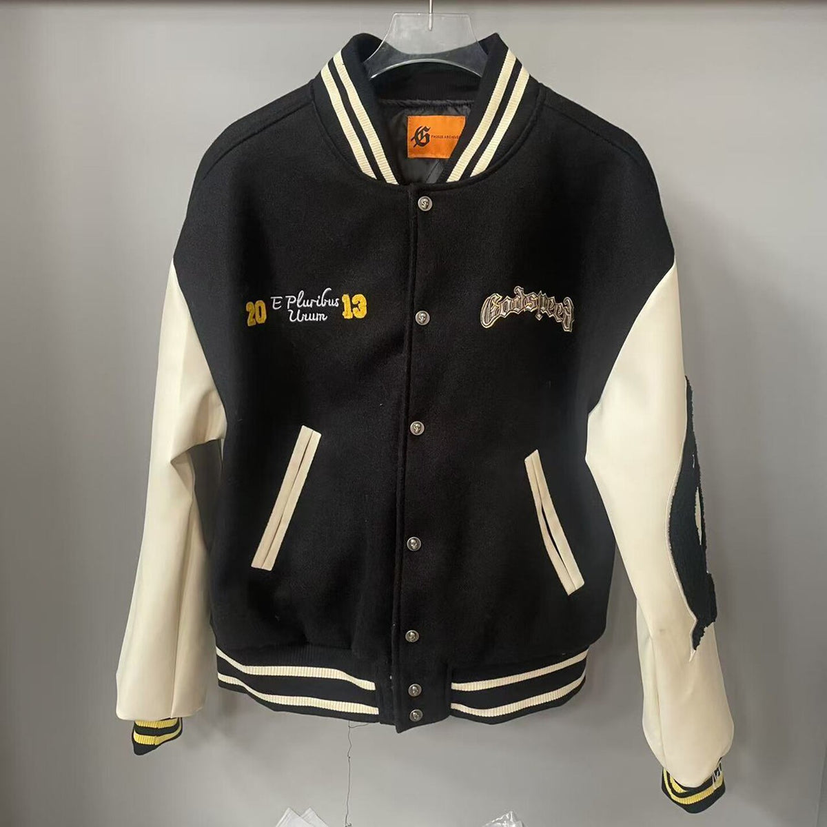 GODSPEED Alien Robot Embroidered Contrast Varsity Jacket
