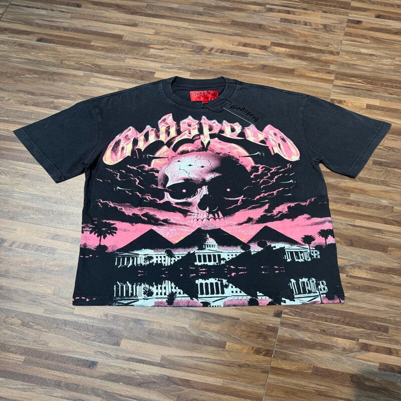 GODSPEED Vintage Washed Skull Graphic Cotton Tee