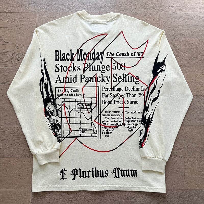 GODSPEED Vintage Newspaper Print Loose Long Sleeve Tee