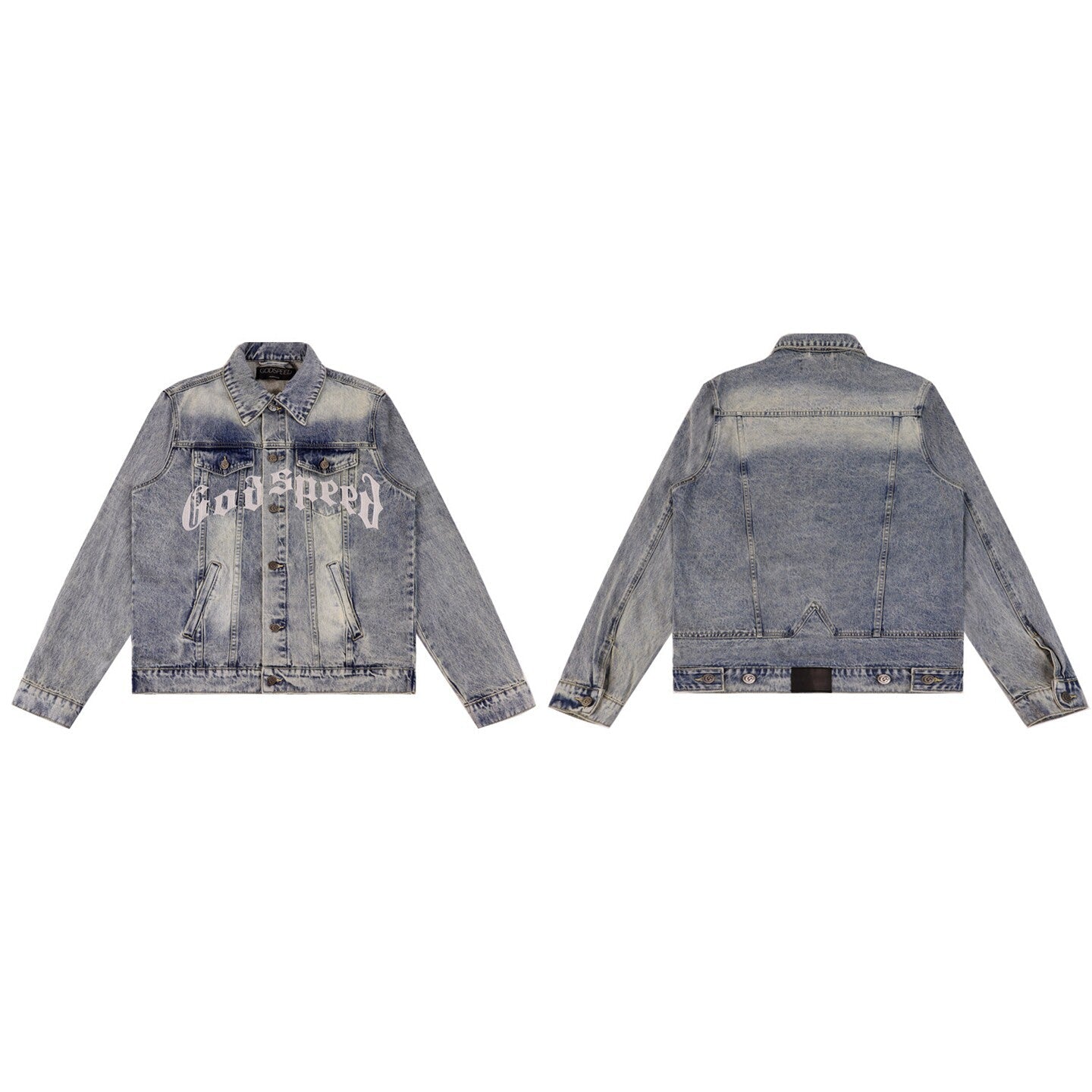 GODSPEED Vintage Washed Embroidered Denim Varsity Jacket