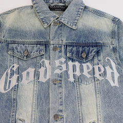 GODSPEED Vintage Washed Embroidered Denim Varsity Jacket