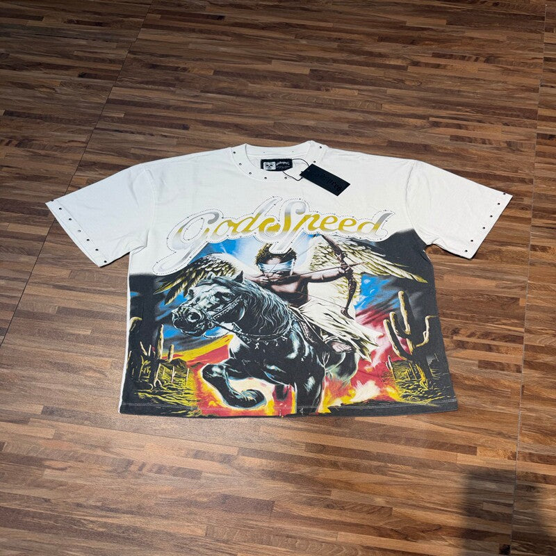 GODSPEED Vintage Angel Rhinestone Graphic Cotton Tee
