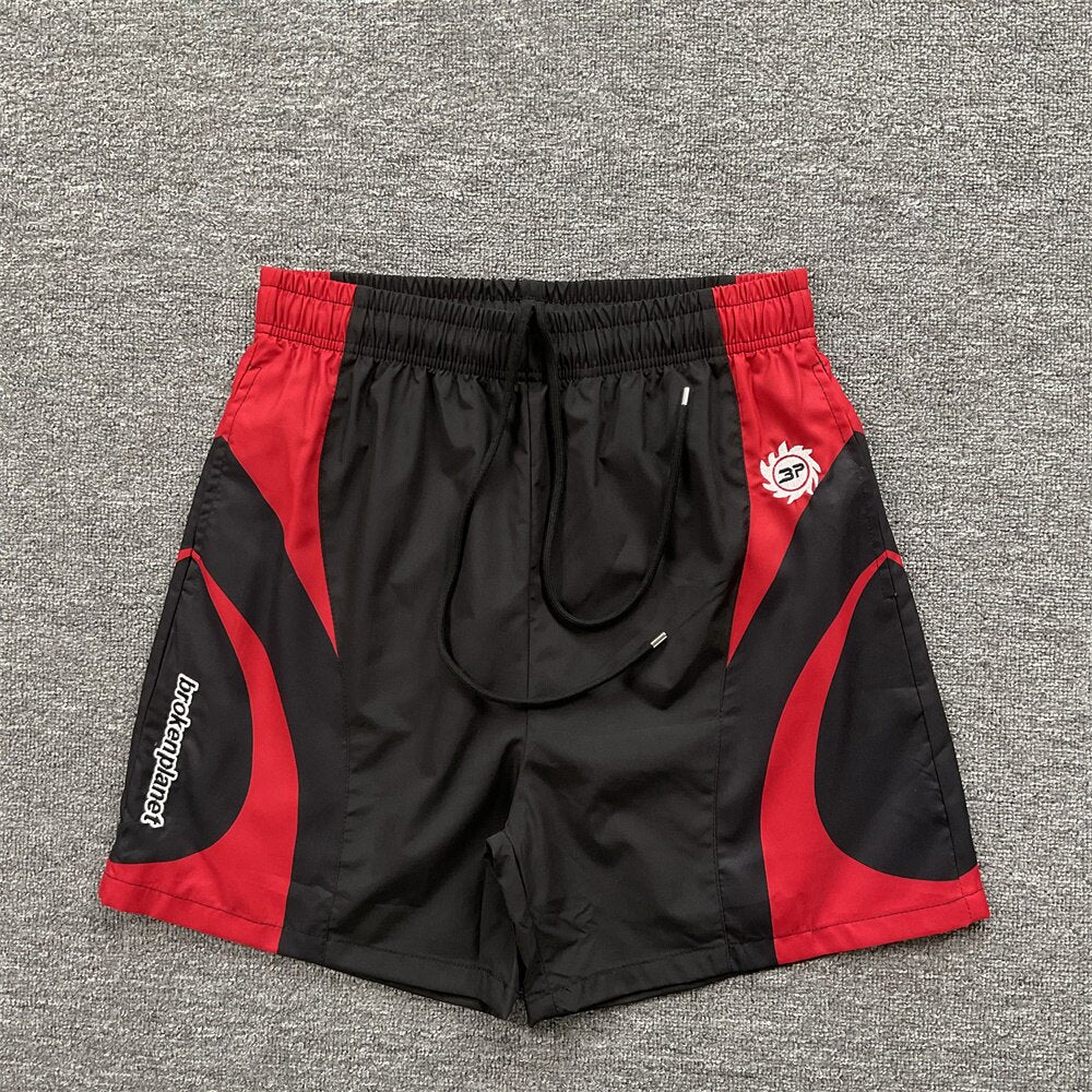 Broken Planet Embroidered Color Block Casual Shorts