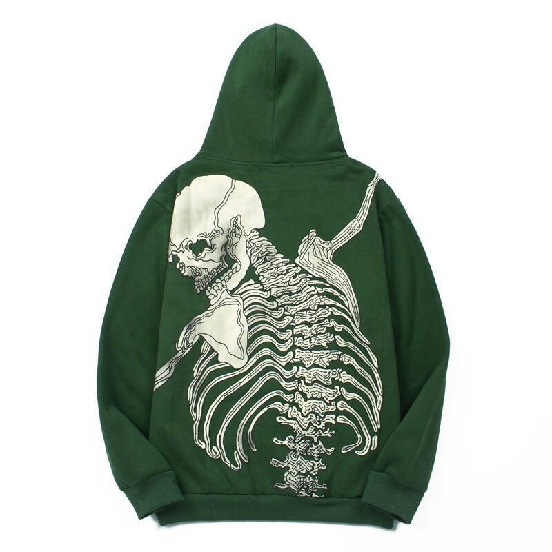 Godspeed Hip Hop Skull Print Fleece Loose Hoodie