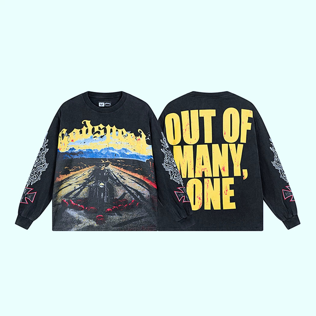 GODSPEED Vintage Rose Print Loose Long Sleeve Tee