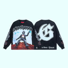 GODSPEED Vintage Rose Print Loose Long Sleeve Tee