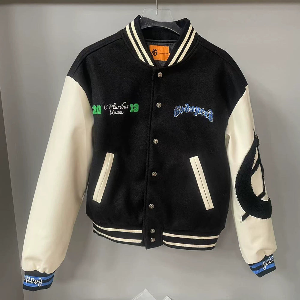 GODSPEED American Embroidered Moon Wolf Baseball Jacket