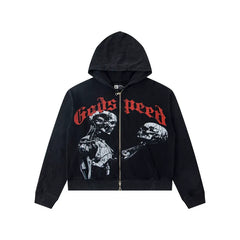 Godspeed Distress Patchwork Zip Up Hoodie