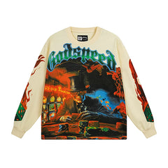 GODSPEED Vintage Rose Print Loose Long Sleeve Tee