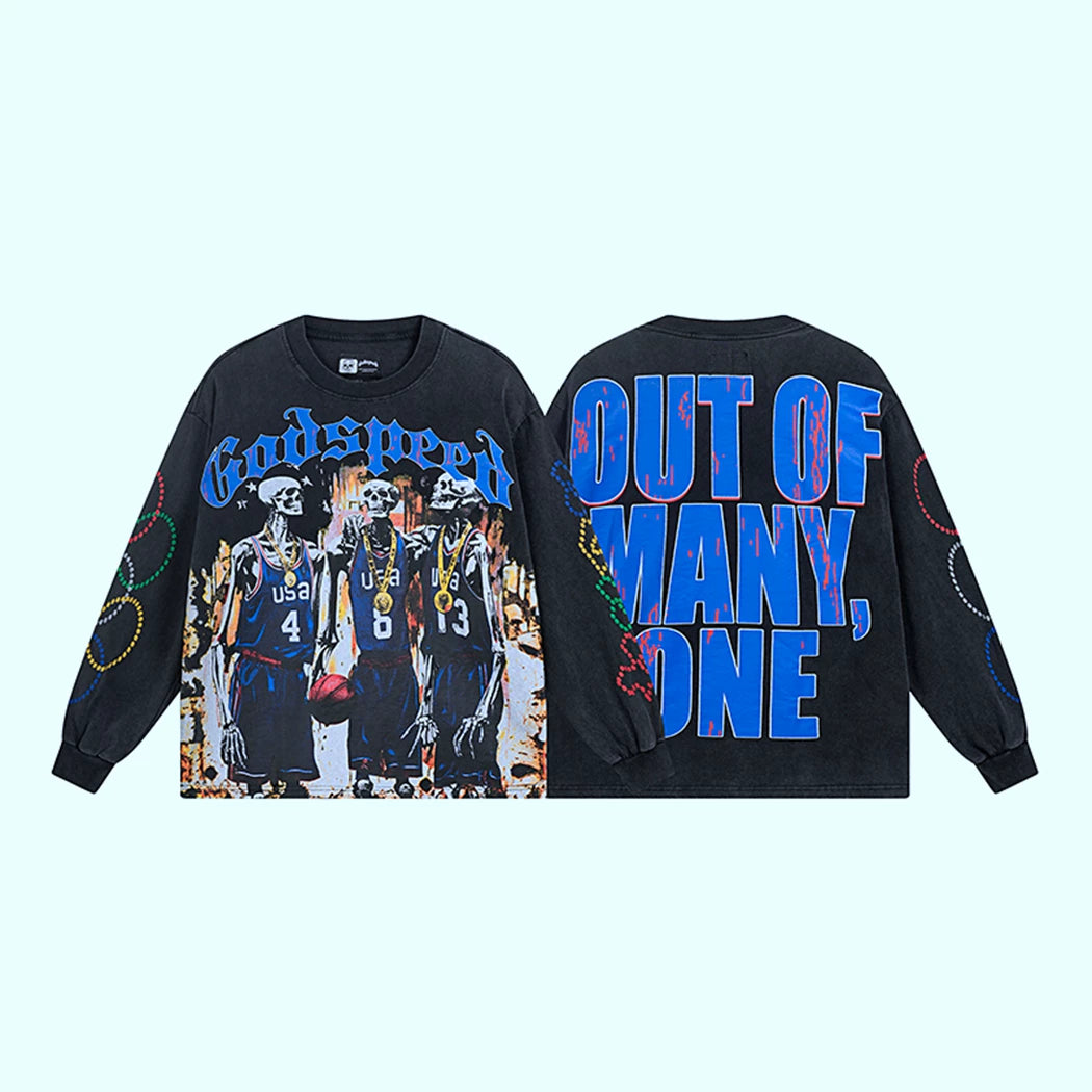 GODSPEED Vintage Rose Print Loose Long Sleeve Tee