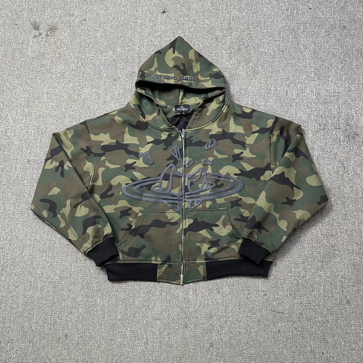 Broken Planet Camouflage Puff Print Zip Hoodie