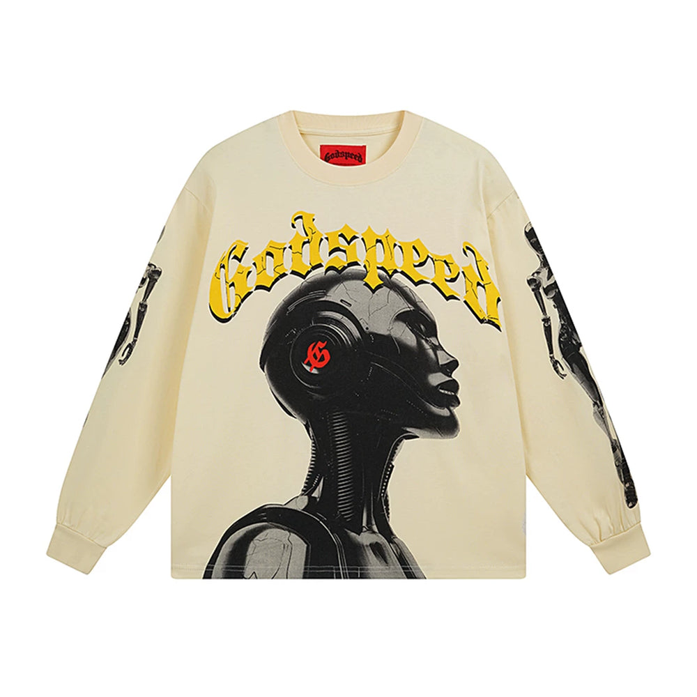 GODSPEED Vintage Rose Print Loose Long Sleeve Tee