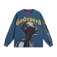 GODSPEED Vintage Rose Print Loose Long Sleeve Tee