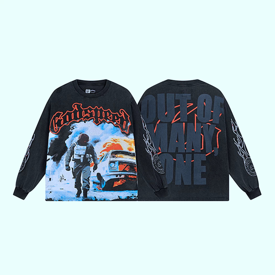GODSPEED Vintage Rose Print Loose Long Sleeve Tee