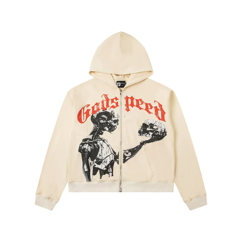 Godspeed Distress Patchwork Zip Up Hoodie