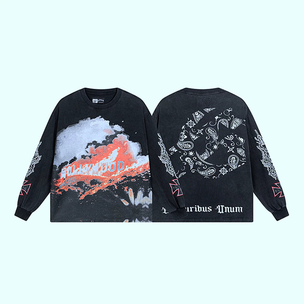 GODSPEED Vintage Rose Print Loose Long Sleeve Tee