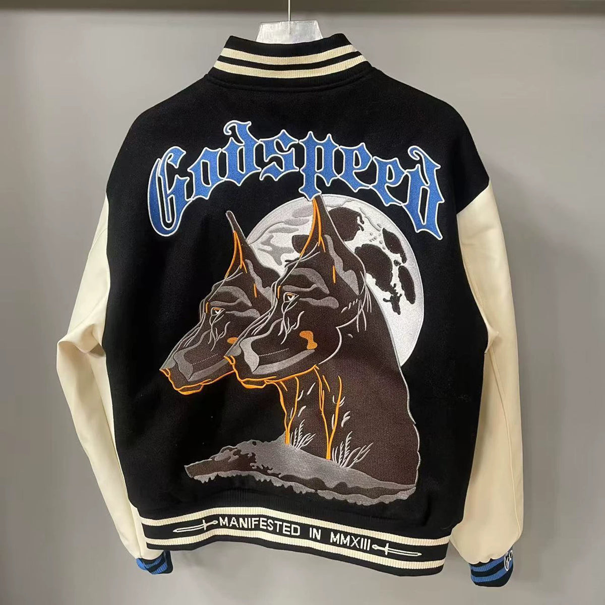 GODSPEED American Embroidered Moon Wolf Baseball Jacket