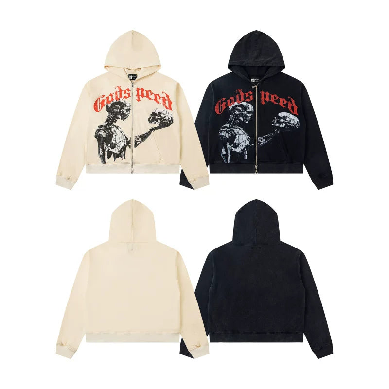 Godspeed Distress Patchwork Zip Up Hoodie