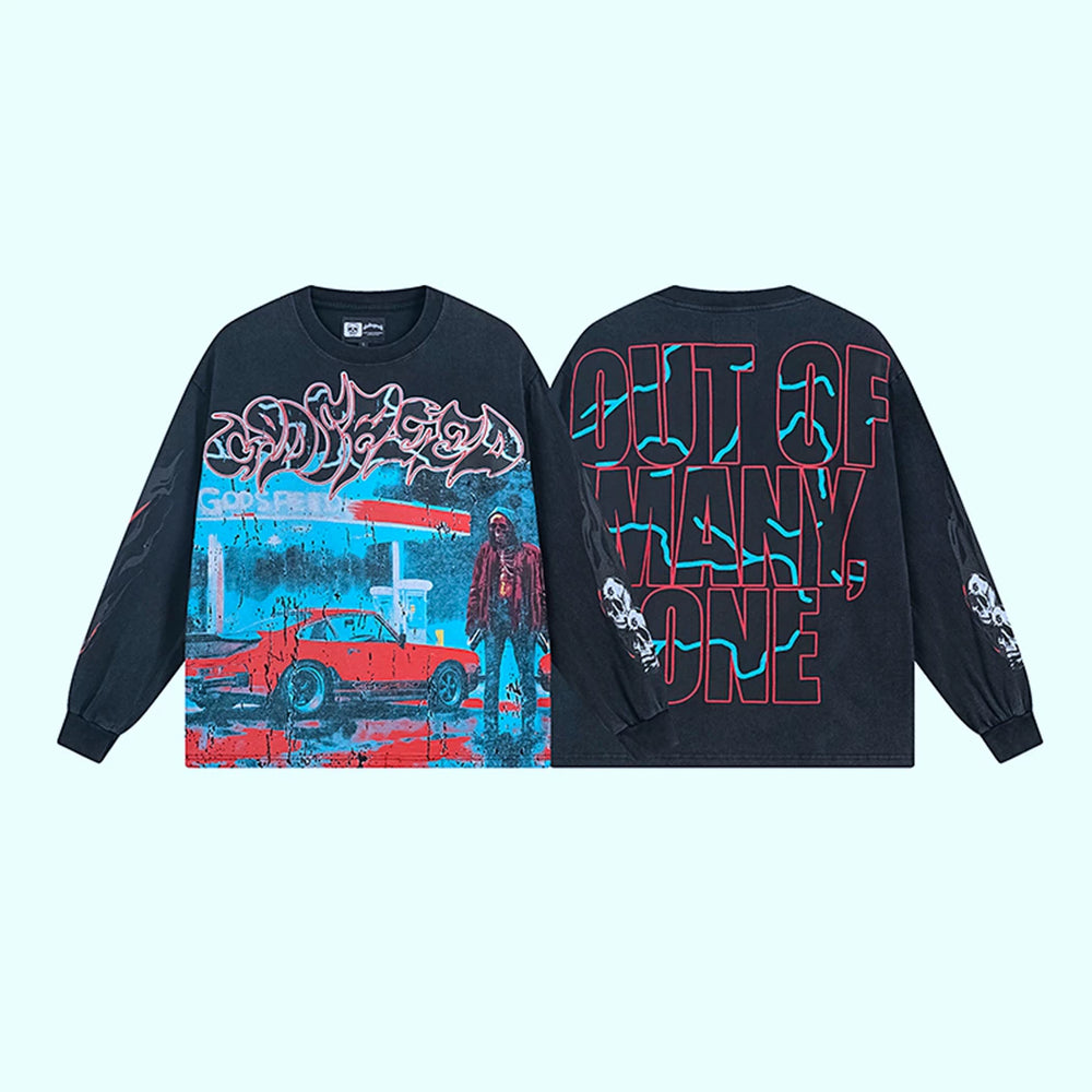 GODSPEED Vintage Rose Print Loose Long Sleeve Tee