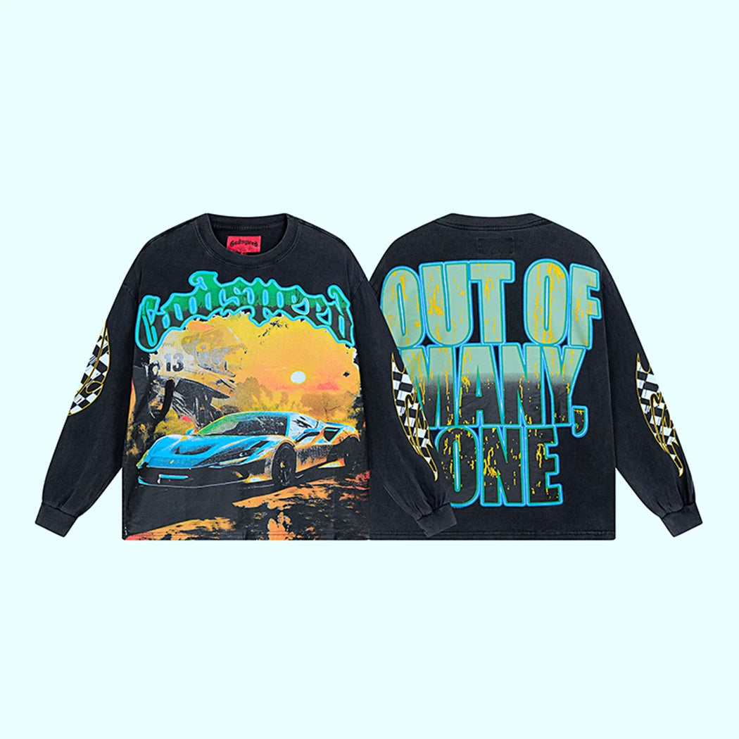 GODSPEED Vintage Rose Print Loose Long Sleeve Tee