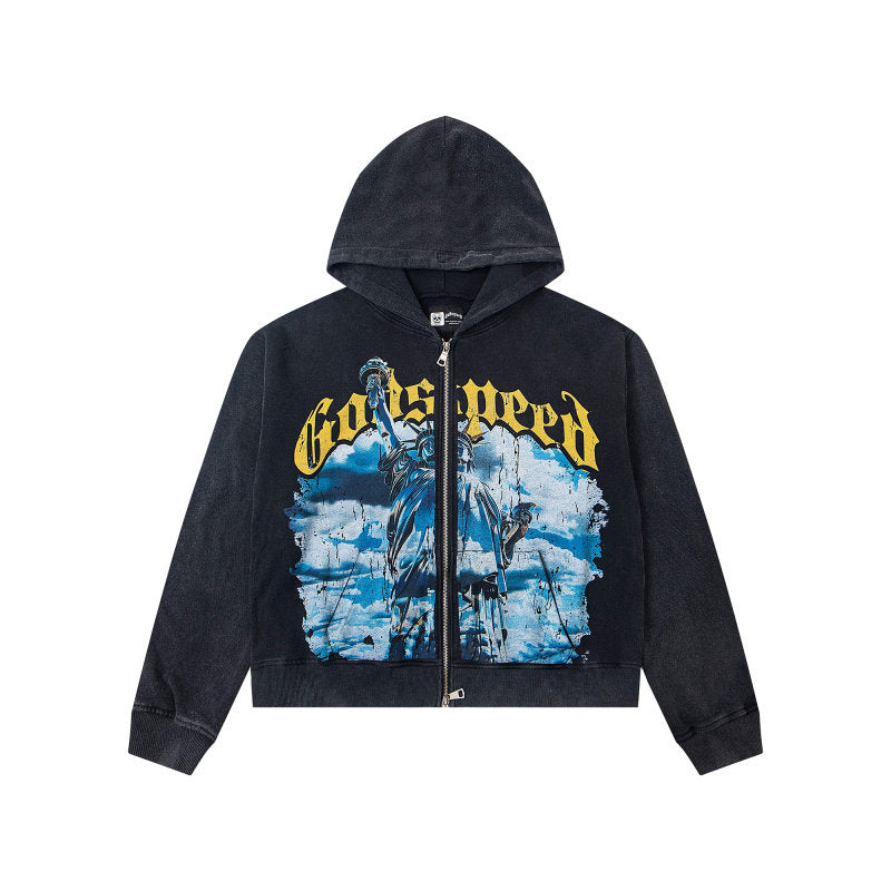 Godspeed Washed Statue Of Liberty Zip Hoodie