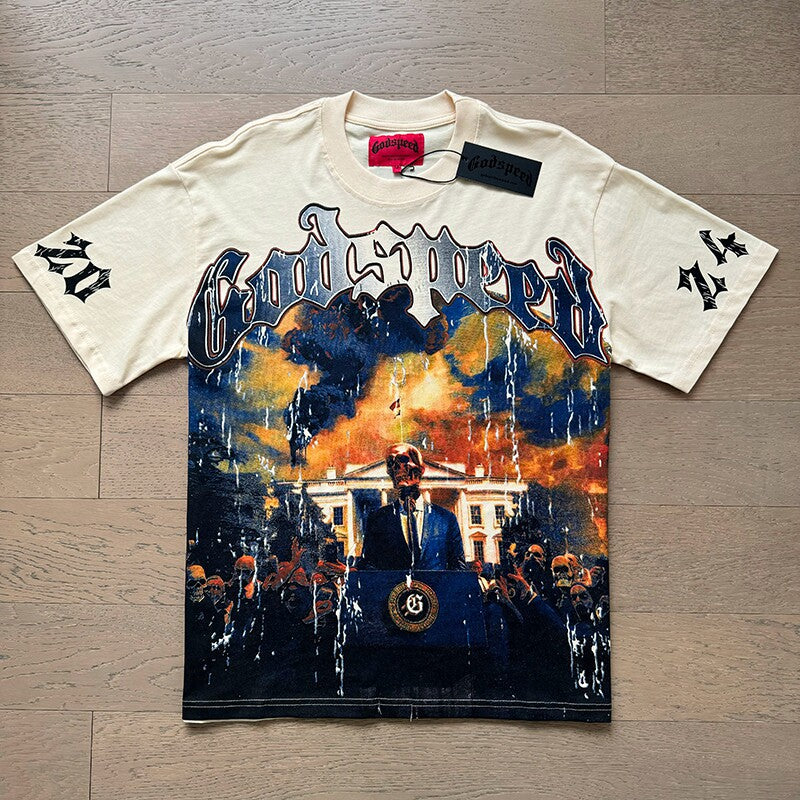GODSPEED Vintage Biker Rock Graphic Loose Cotton Tee