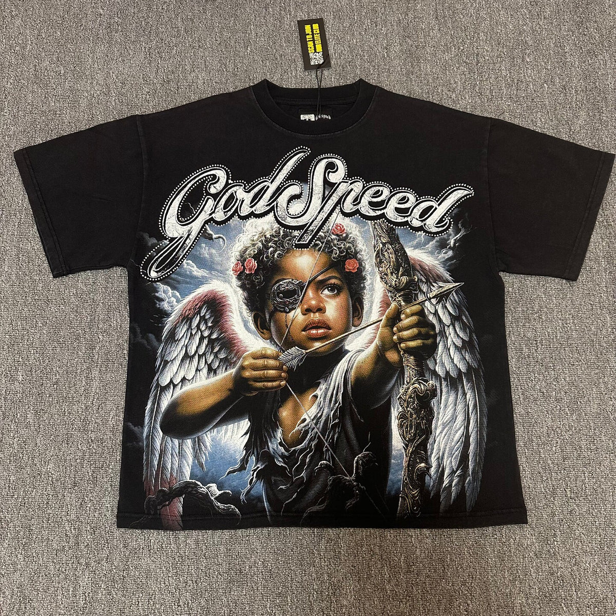 GODSPEED Vintage Angel Rhinestone Washed Cotton Tee