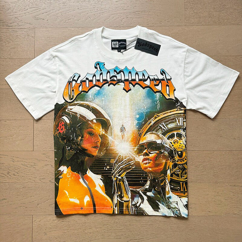 GODSPEED Vintage Biker Rock Graphic Loose Cotton Tee
