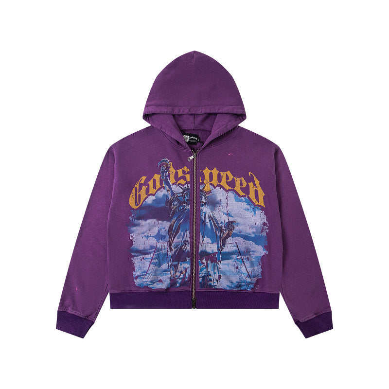 Godspeed Washed Statue Of Liberty Zip Hoodie