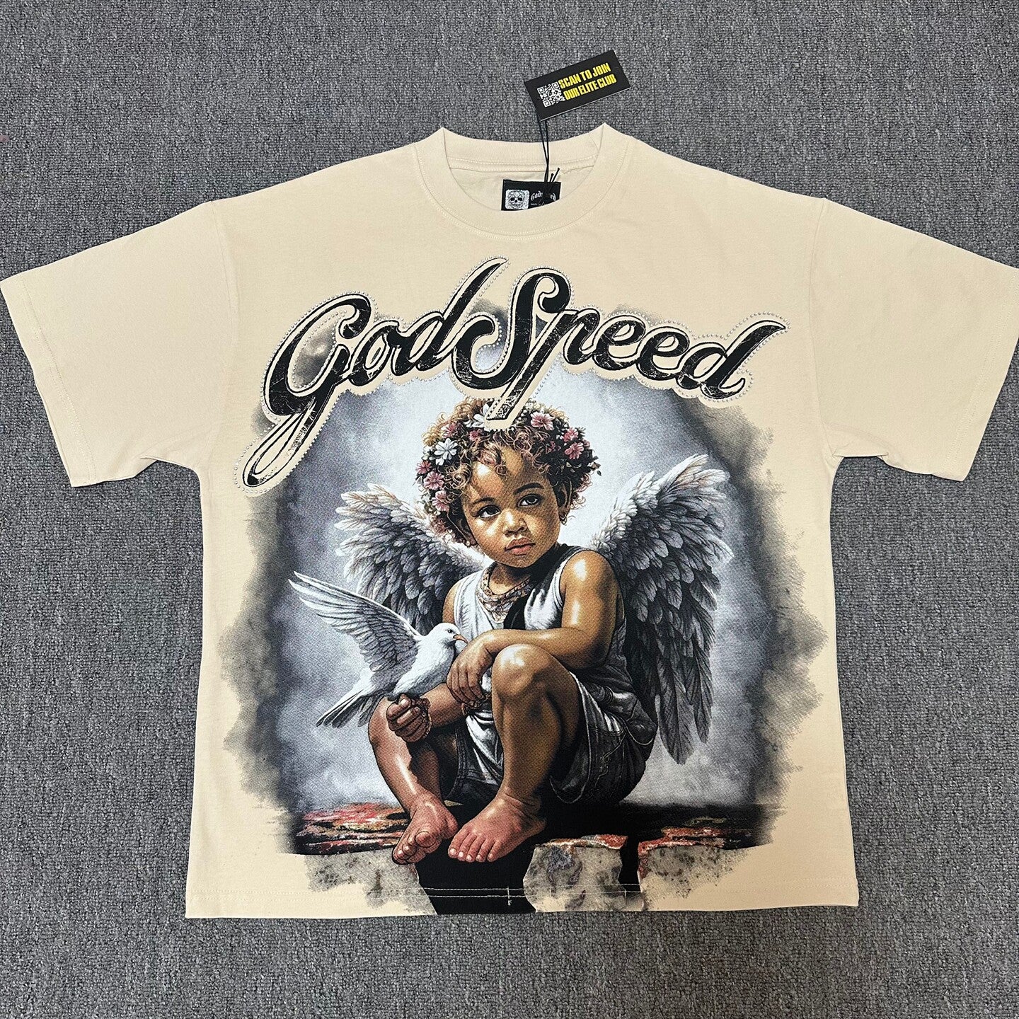 GODSPEED Vintage Angel Rhinestone Washed Cotton Tee