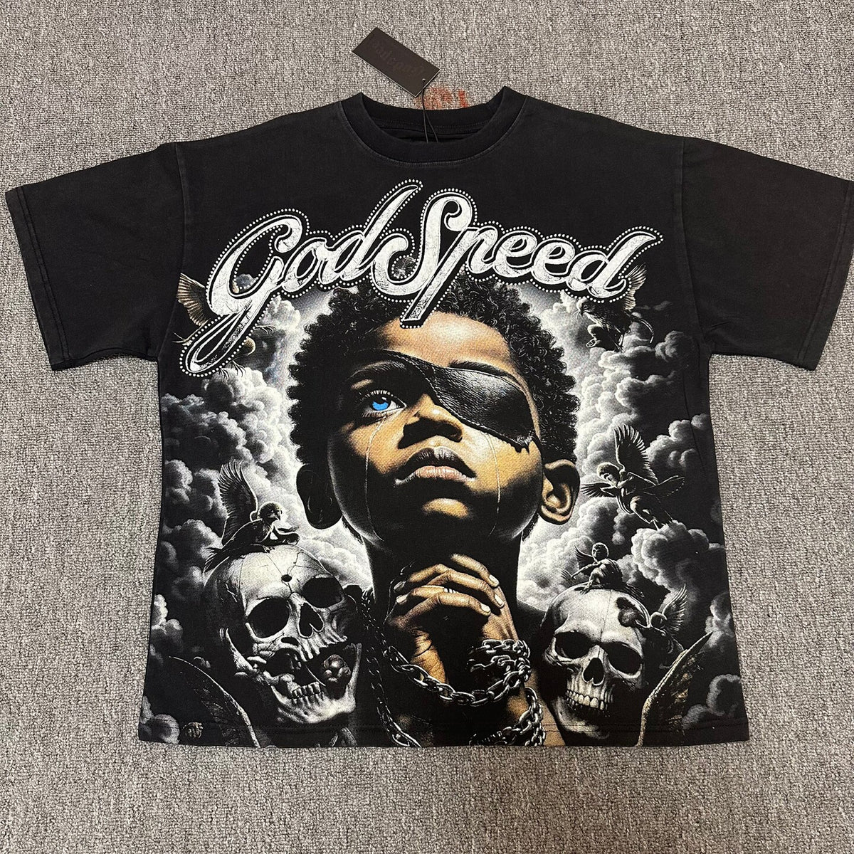 GODSPEED Vintage Angel Rhinestone Washed Cotton Tee
