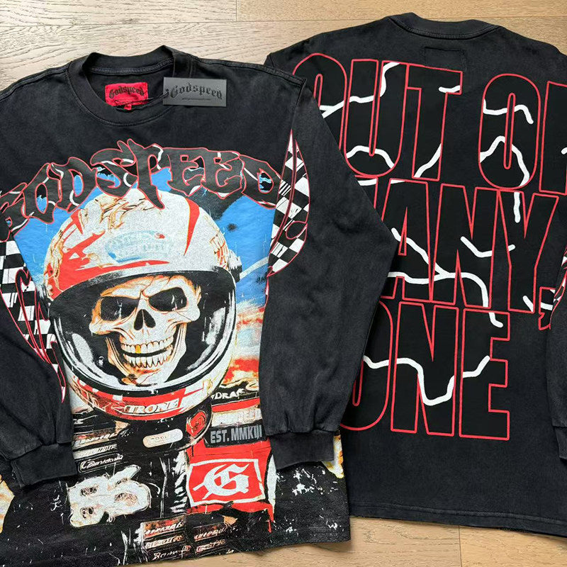 GODSPEED Vintage Washed Graphic Loose Long Sleeve Tee