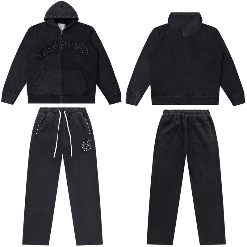 GODSPEED Vintage Washed Beaded Hoodie Sweatpants Set