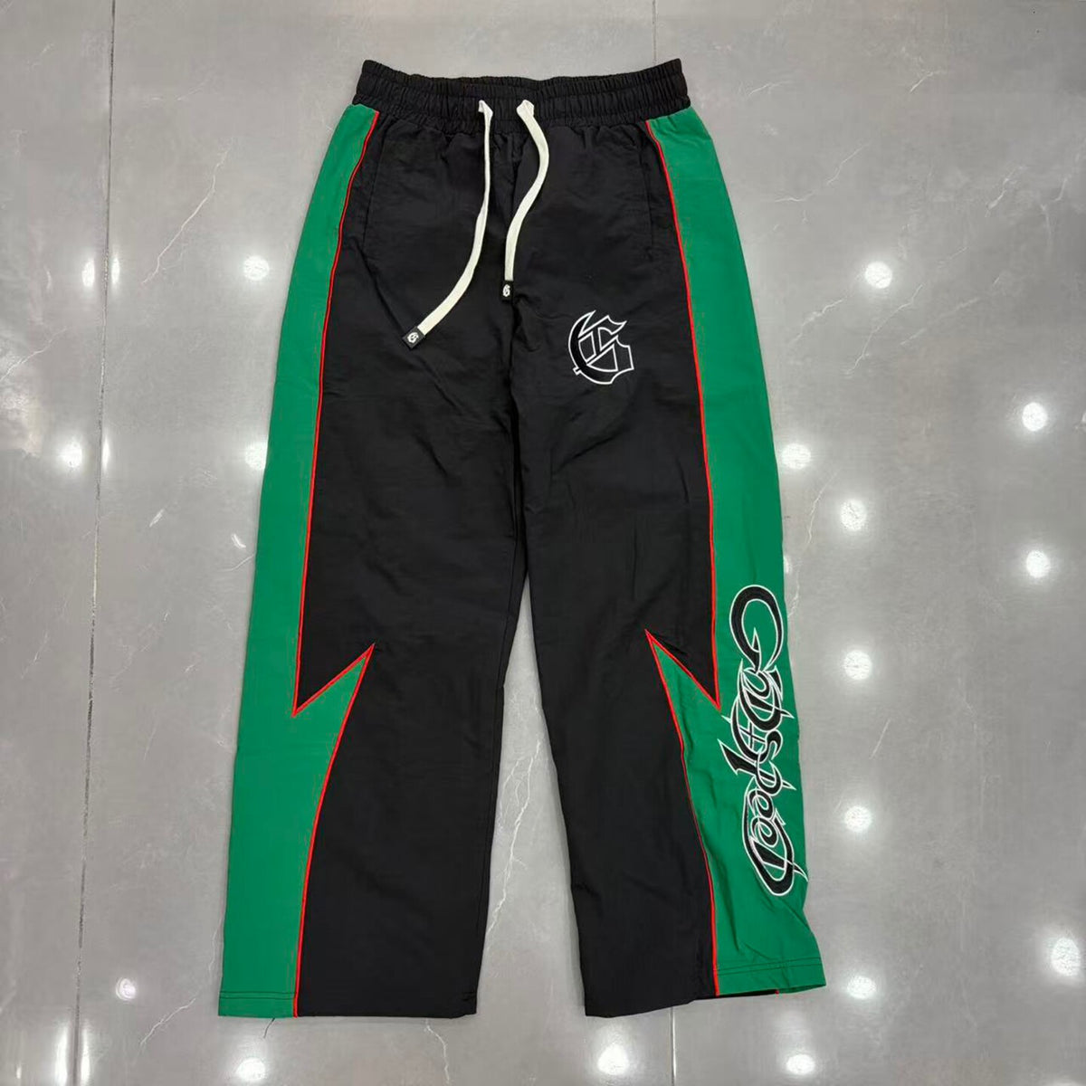GODSPEED Vintage Contrast Splicing Graphic Straight Sweatpants